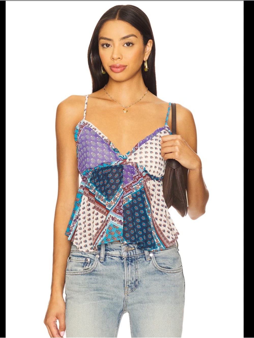 Free People Patchwork Floral Cami in Blue and Purple